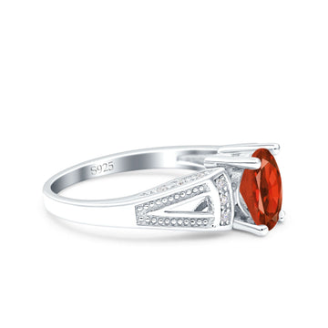 Oval Art Deco Wedding Engagement Ring Simulated Garnet CZ 925 Sterling Silver